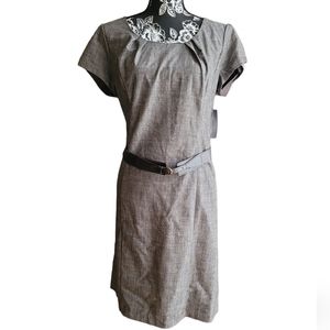 NWT AGB Womens Dress Sz 14 Brown S/S Belted Knee Lngth Sweetheart Neckline Dress